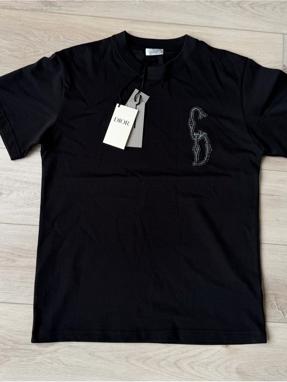 Dior CD Interlaced Embroidered Logo T-Shirt Black Men’s Medium NWT Made Italy